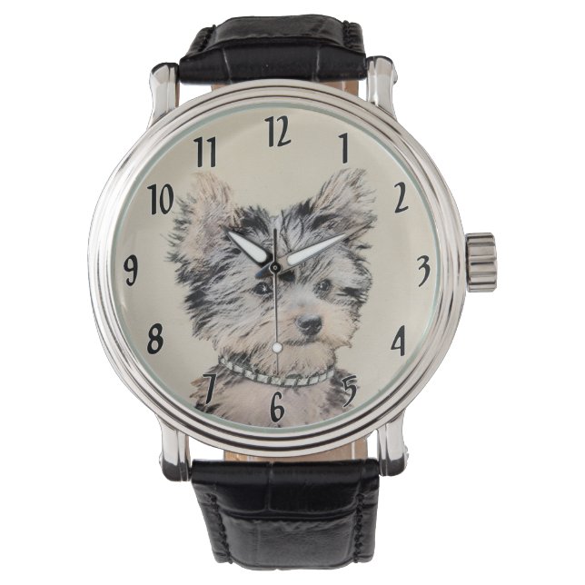 Yorkshire Terrier Valpmålning Original Hundkonst Armbandsur (Framsida)