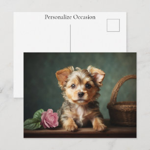 Yorkshire Terrier Vintage Sött Valp Rosa Porträtt Helg Vykort