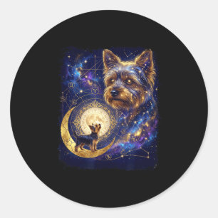 Yorkshire terrier ylar mot månen meme 90tal runt klistermärke
