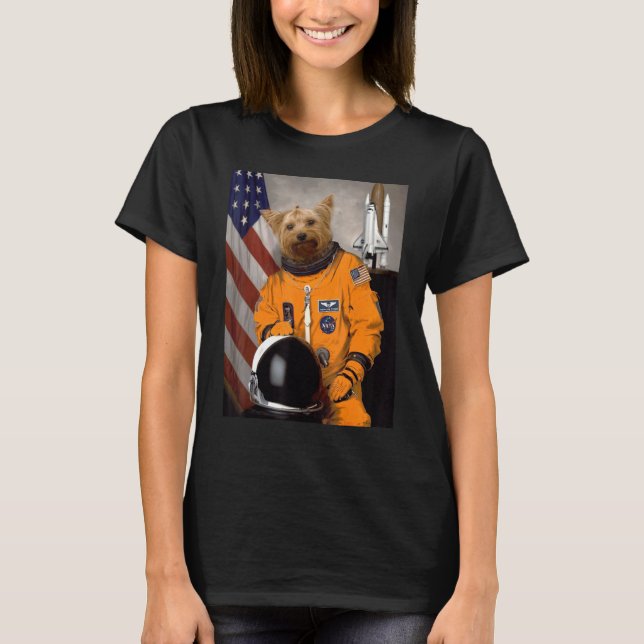 Yorkshire Terrier Yorkie Astronaut Proud Patriotic T Shirt (Framsida)