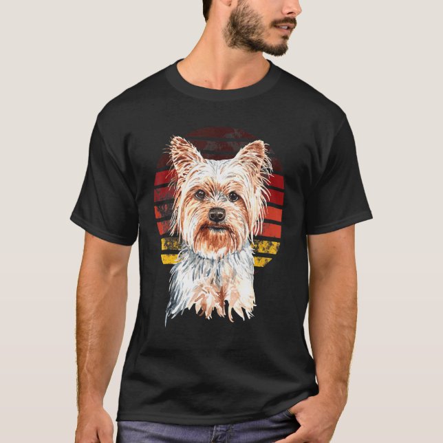 Yorkshire Terrier Yorkie Hund Retro Sol T Shirt (Framsida)