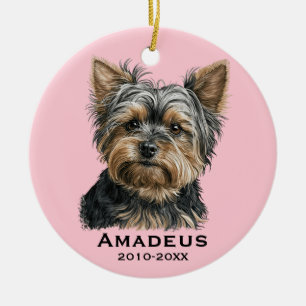 Yorkshire Terrier Yorkie Hund Rosa Keepsakminne Julgransprydnad Keramik
