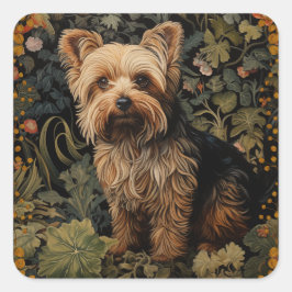 Yorkshire Terrier Yorkie Hund Vintage Blommigt Fyrkantigt Klistermärke
