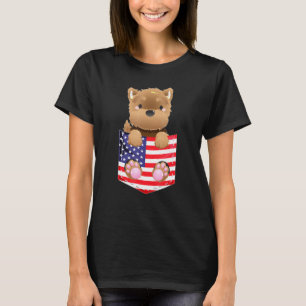 Yorkshire Terrier Yorkie Us Flagga Fake Pocket T Shirt
