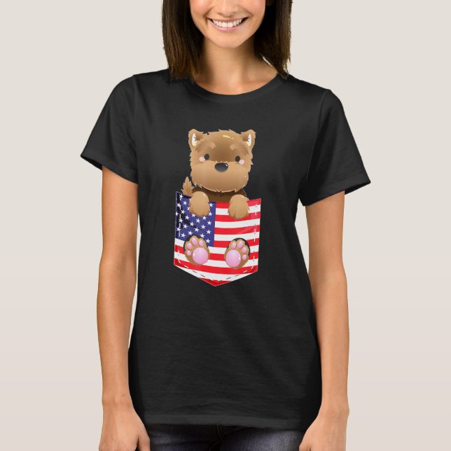 Yorkshire Terrier Yorkie Us Flagga Fake Pocket T Shirt (Framsida)
