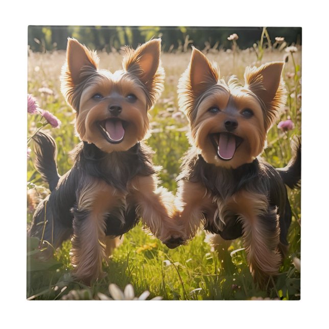 Yorkshire Terriers spelar i Grass Kakelplatta (Framsidan)