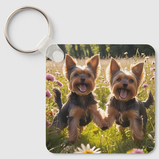 Yorkshire Terriers spelar i Grass Nyckelring (Framsida)