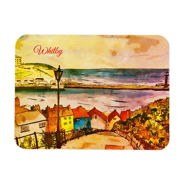 Yorkshire Whitby 1999 Steps original Art Magnet (Horisontell)