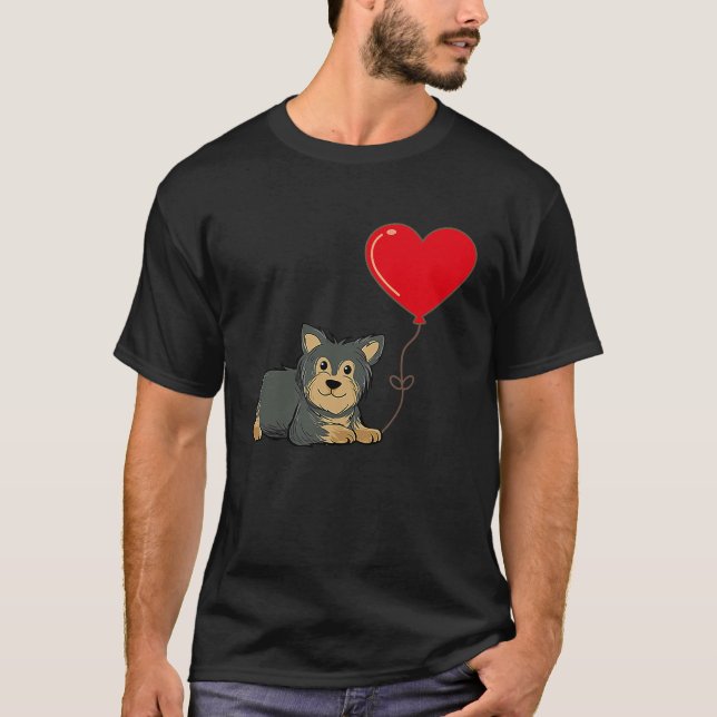 Yorkshire With Heart Balloon Valentines day Kärlek T Shirt (Framsida)