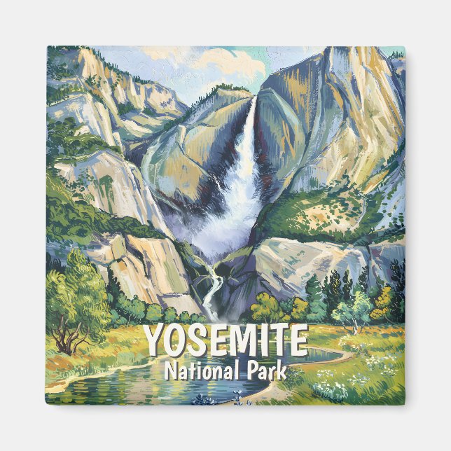 Yosemite Bridalveil Fall Färgrik Van Gogh Vintage Magnet (Framsidan)