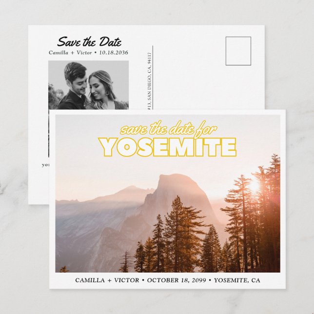 Yosemite Bröllop Save the Date Retro Vykort (Fram/baksida)