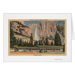 Yosemite CA beskådar av den Yosemite logen och Hälsningskort