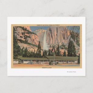 Yosemite, CA-vy av Yosemite Lodge and Falls Vykort