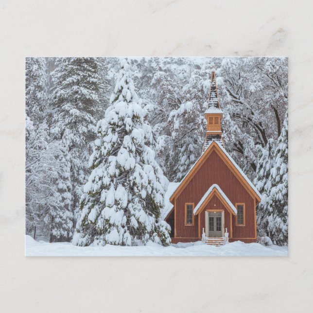 Yosemite Chapel i Snowy Forest Vykort (Framsida)