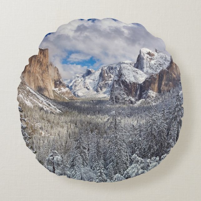 Yosemite dal i snö rund kudde (Framsidan)