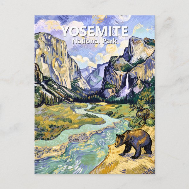Yosemite El Capitan Bear Tunnel View Van Gogh Art Vykort (Framsida)
