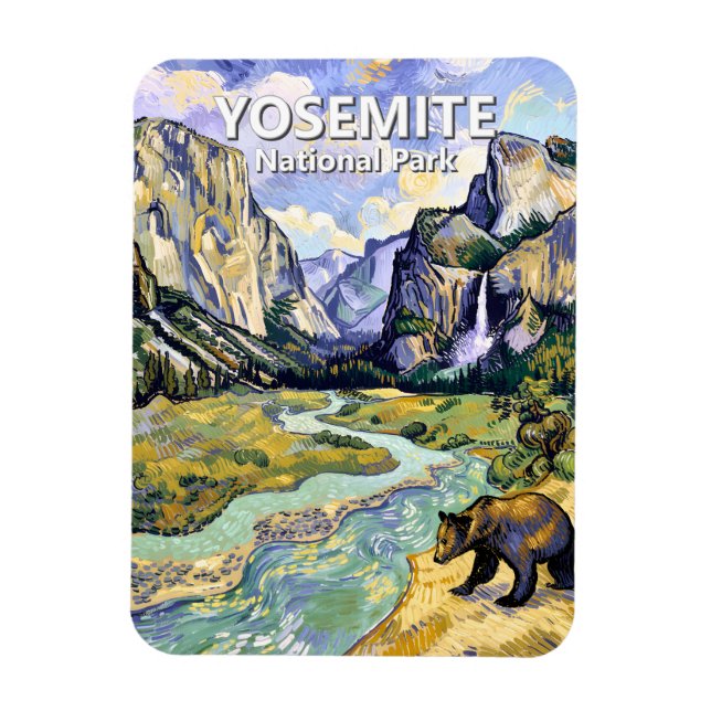 Yosemite El Capitan Bear Tunnel View Van Gogh Kons Magnet (Vertikal)