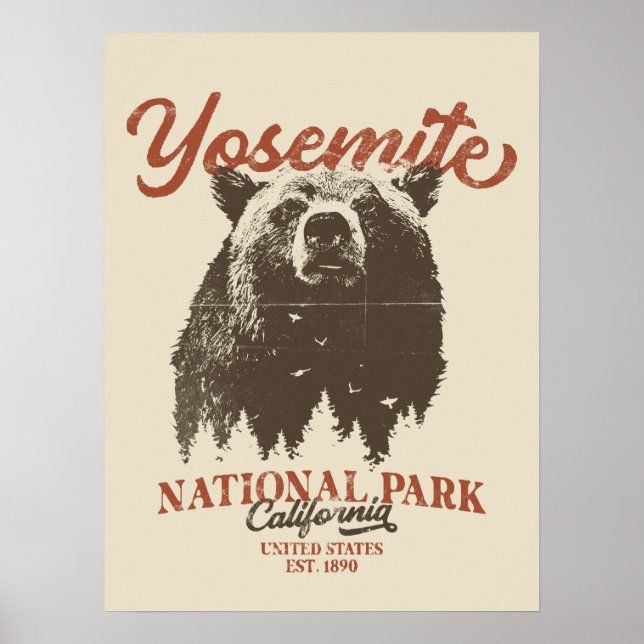Yosemite Grizzly Bear California National Park Poster (Framsidan)