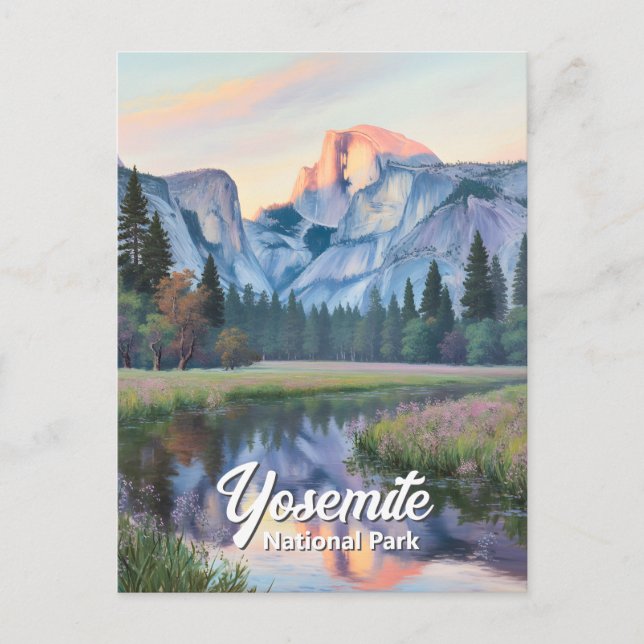 Yosemite Half Dome Solnedgång Äng Landskap Anpassa Vykort (Framsida)