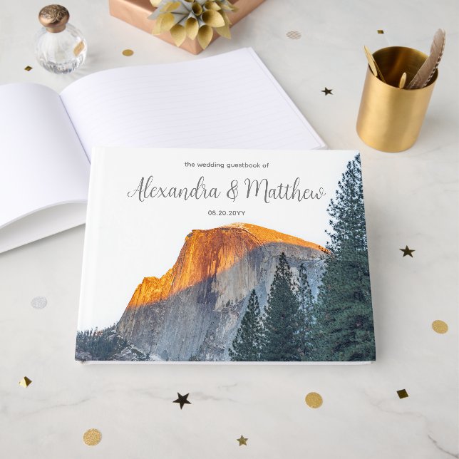 Yosemite Halva Dome Sunset Bröllop Guest Bok (Framsida Öppen)