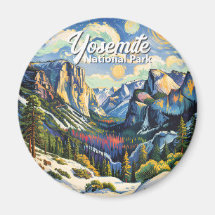 Yosemite Mountains Tunnel View Vinterfärgstark Magnet