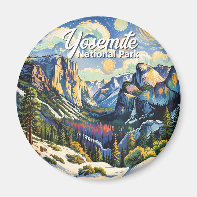 Yosemite Mountains Tunnel View Vinterfärgstark Magnet (Framsidan)