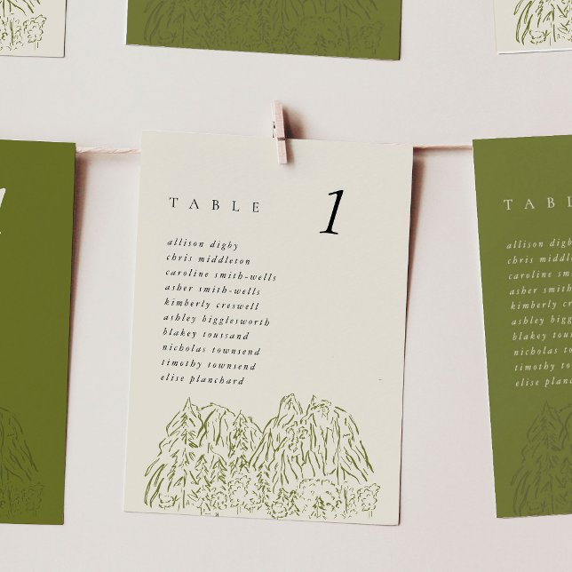 Yosemite National Park 5x7" Bröllops Bordkort (Yosemite National Park Mountain Range 5x7" Wedding Table Seating Chart Cards)