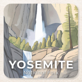 Yosemite National Park | Akvarell Resa Underlägg Papper Kvadrat