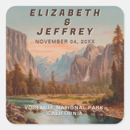 Yosemite National Park Bröllop Watercolor Vintage Fyrkantigt Klistermärke