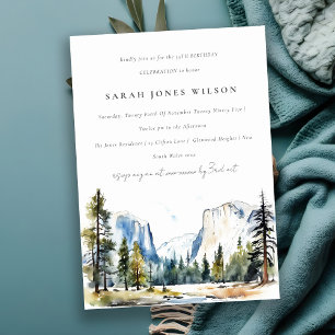 Yosemite National Park CA Watercolor Birthday Inbjudningar