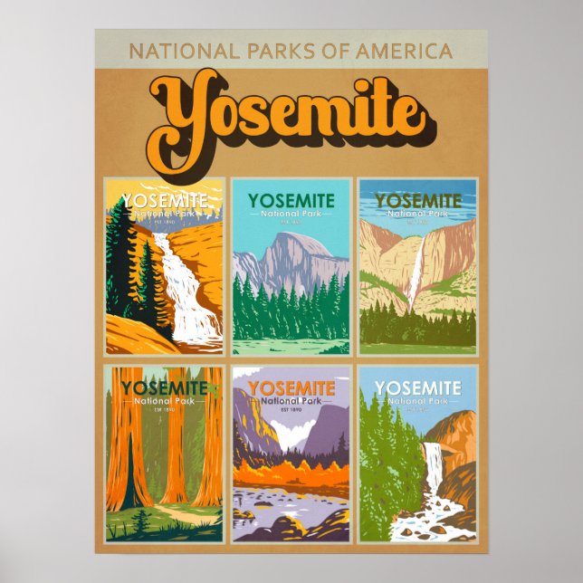 Yosemite National Park California Landmark Collage Poster (Framsidan)