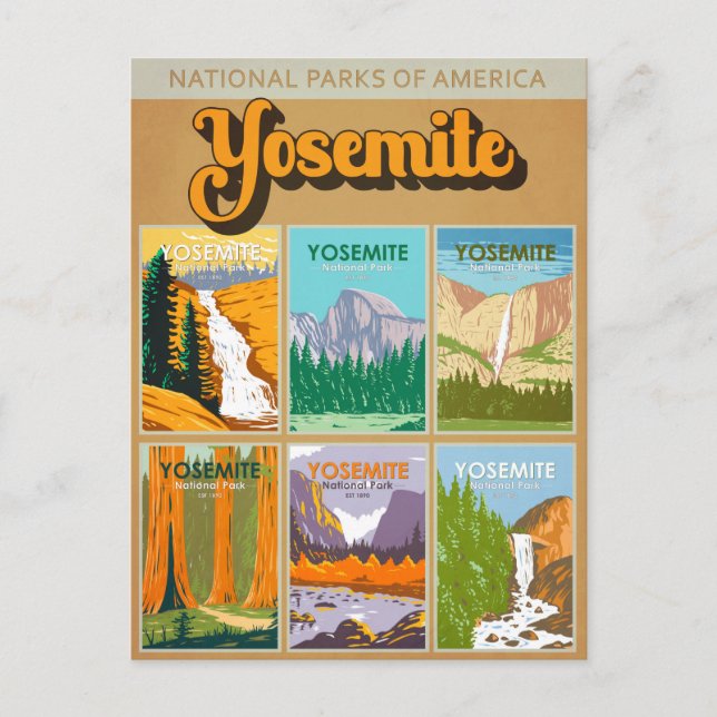 Yosemite National Park California Landmark Collage Vykort (Framsida)