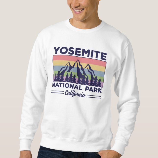 Yosemite National Park California Retro Hiking Lång Ärmad Tröja (Framsida)