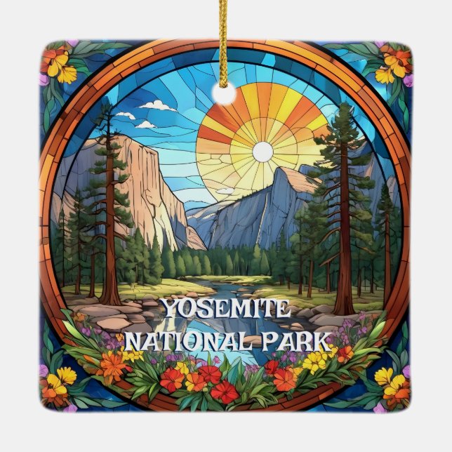Yosemite National Park Faux Stached Glass Mosaic Julgransprydnad Keramik (Baksida)
