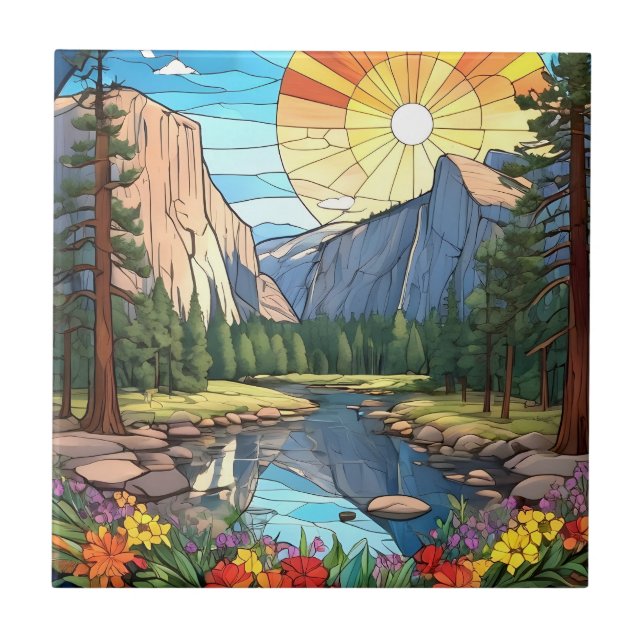 Yosemite National Park Faux Stached Glass Mosaic Kakelplatta (Framsidan)