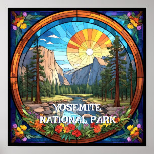 Yosemite National Park Faux Stached Glass Mosaic Poster