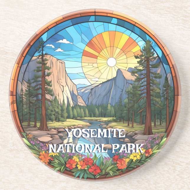 Yosemite National Park Faux Stached Glass Mosaic Underlägg (Framsidan)