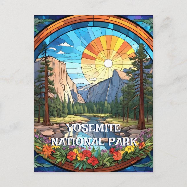Yosemite National Park Faux Stached Glass Mosaic Vykort (Framsida)