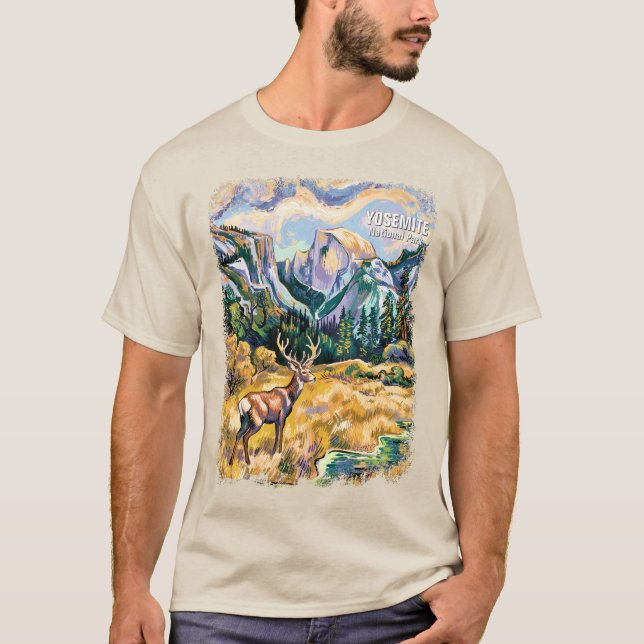 Yosemite National Park Half Dome Van Gogh Elk T Shirt (Framsida)