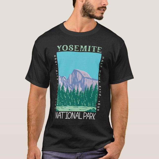Yosemite National Park, halv Dome Retro Distress T Shirt (Framsida)