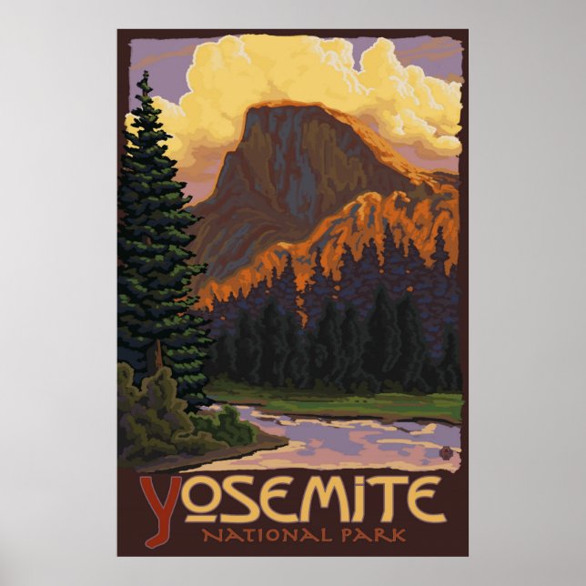 Yosemite National Park - halv Dome Travel Poster (Framsidan)