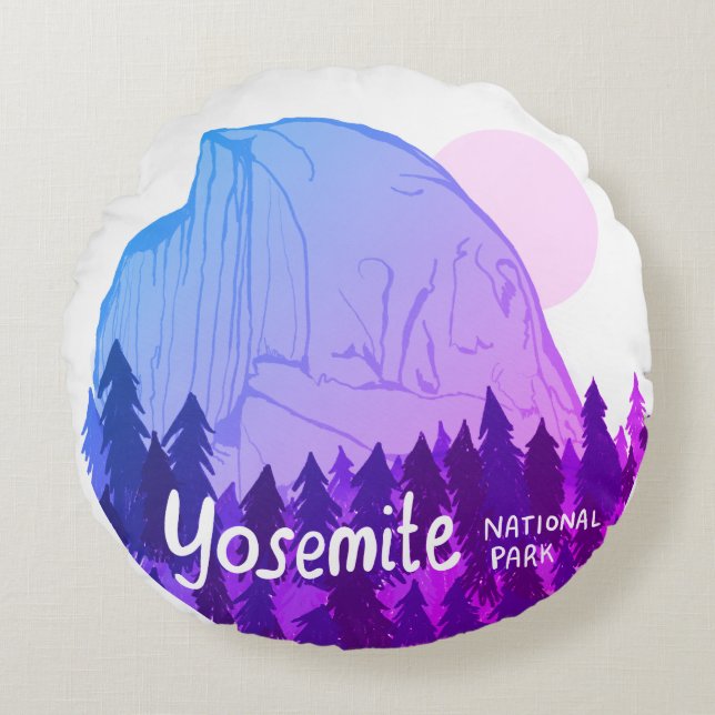 Yosemite National Park Halva Dome White Lila Rund Kudde (Framsidan)