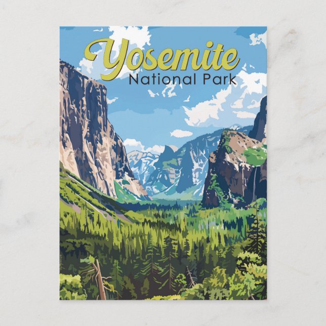 Yosemite National Park Illustration Resa Konst Vykort (Framsida)