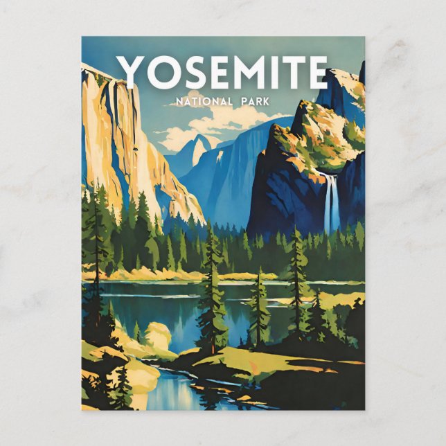 Yosemite National Park illustration retro Aestheti Vykort (Framsida)
