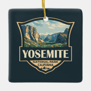 Yosemite National Park Illustration Retro Badge Julgransprydnad Keramik