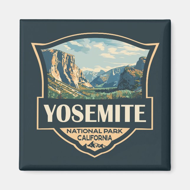 Yosemite National Park Illustration Retro Badge Magnet (Framsidan)
