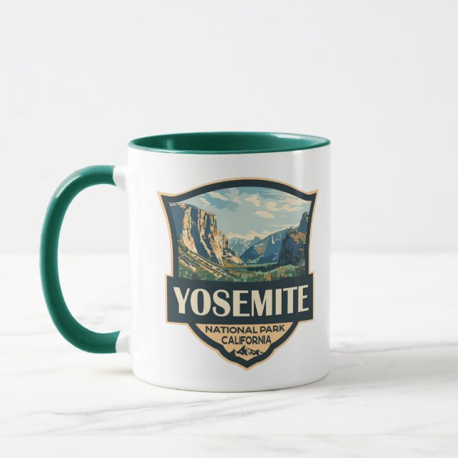 Yosemite National Park Illustration Retro Badge Mugg (Vänster)