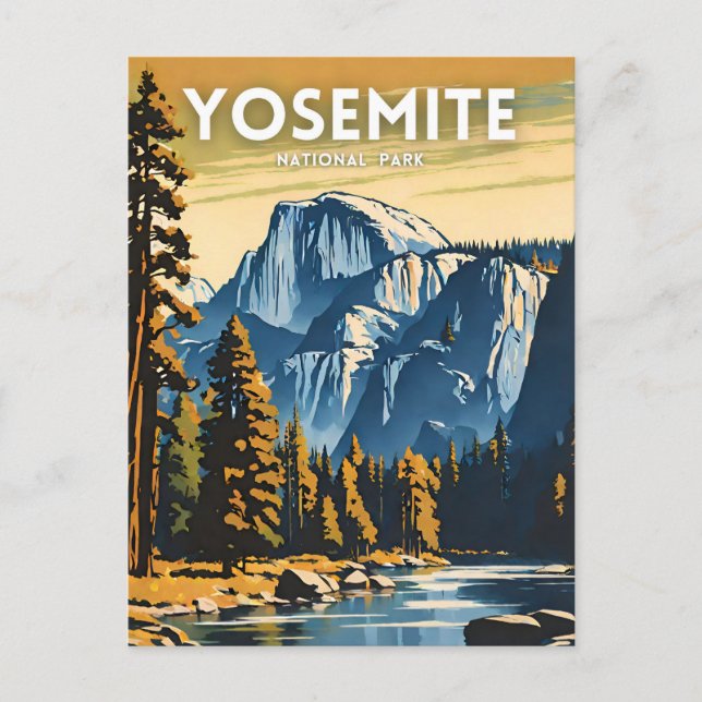 Yosemite National Park illustration retro Vykort (Framsida)