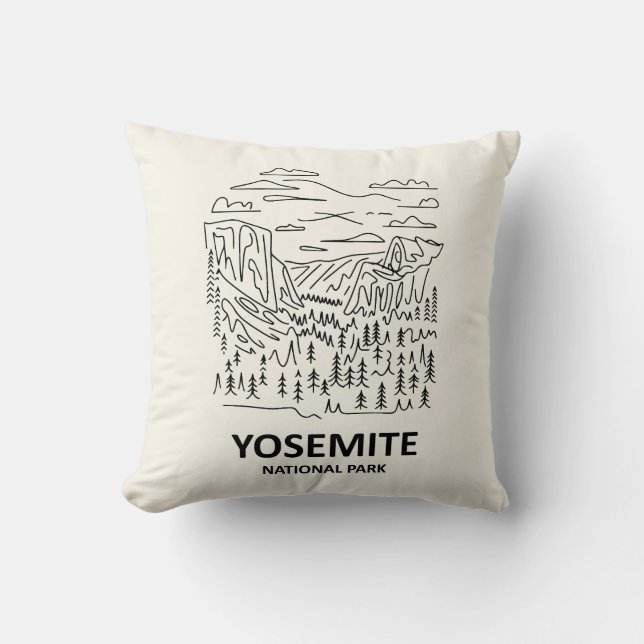 Yosemite National Park Line Art Kudde (Framsida)