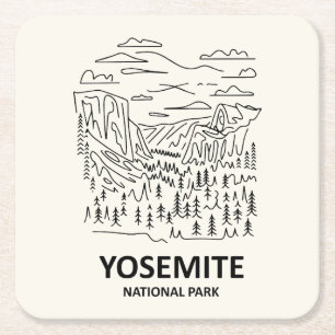 Yosemite National Park Line Art Underlägg Papper Kvadrat